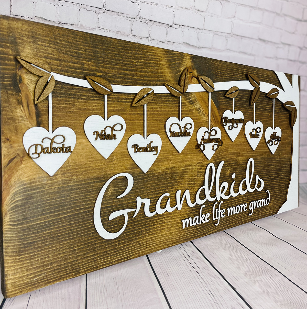 Grandkids Heart Shape Wall Sign. Laser Cut Customizable Name Plate