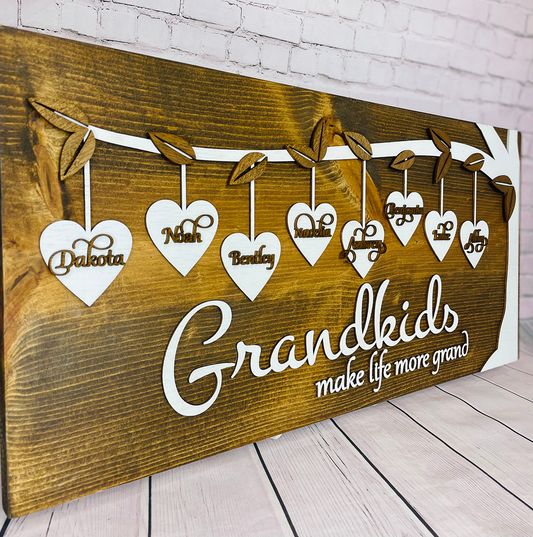 Grandkids Heart Shape Wall Sign. Laser Cut Customizable Name Plate