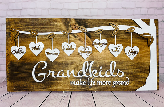 Grandkids Heart Shape Wall Sign. Laser Cut Customizable Name Plate