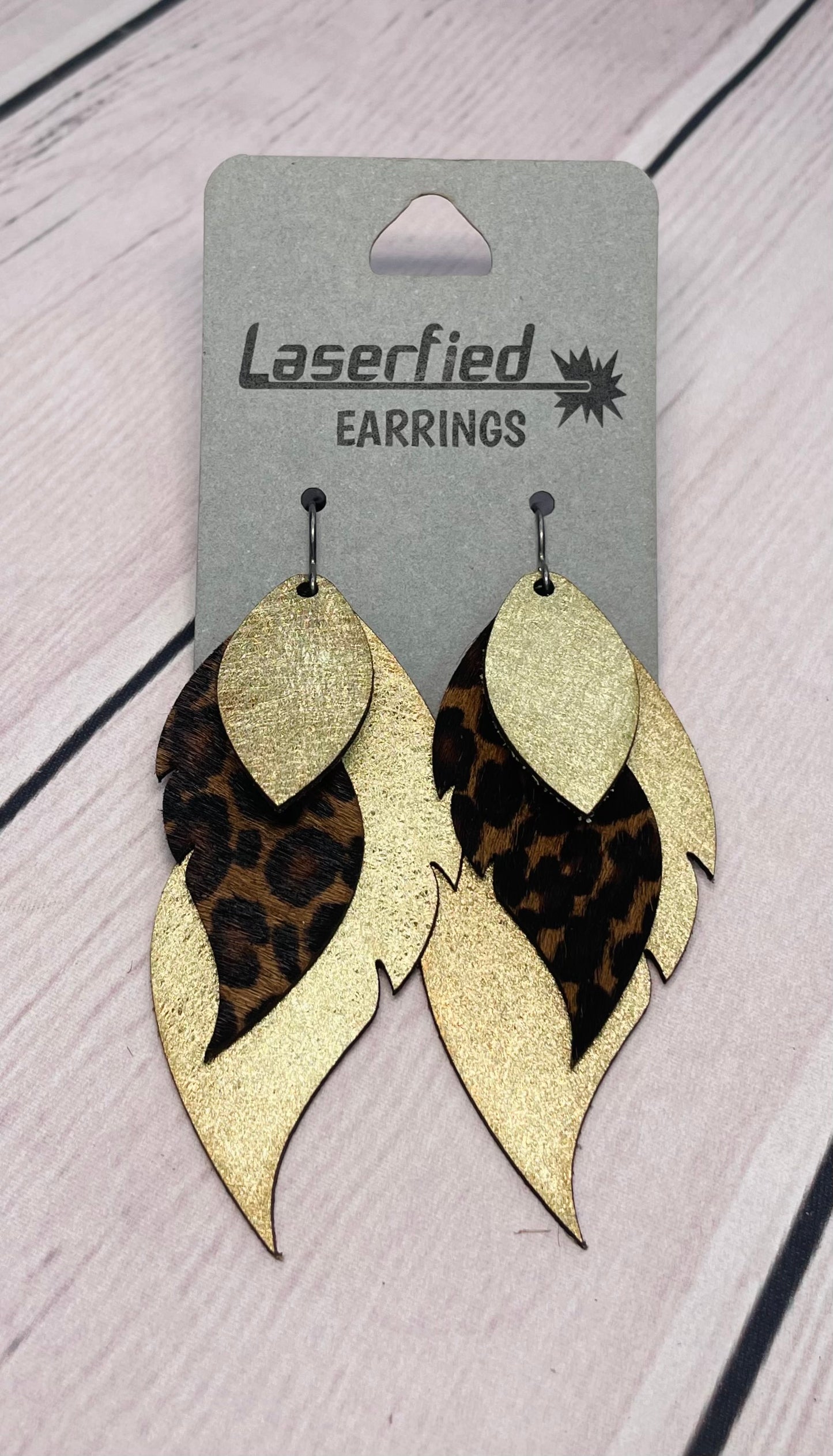 Leather Three Feather Earrings