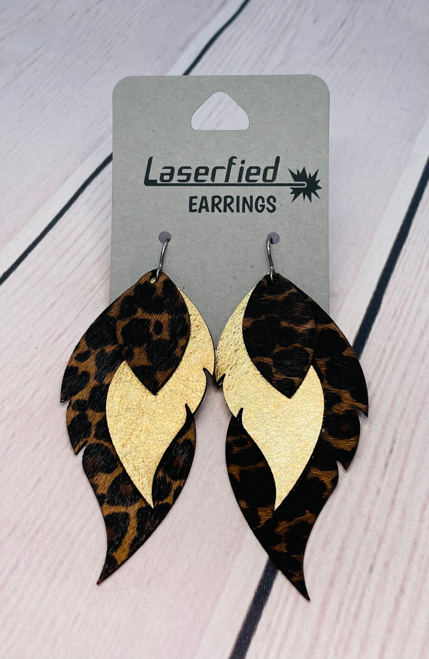 Leather Three Feather Earrings