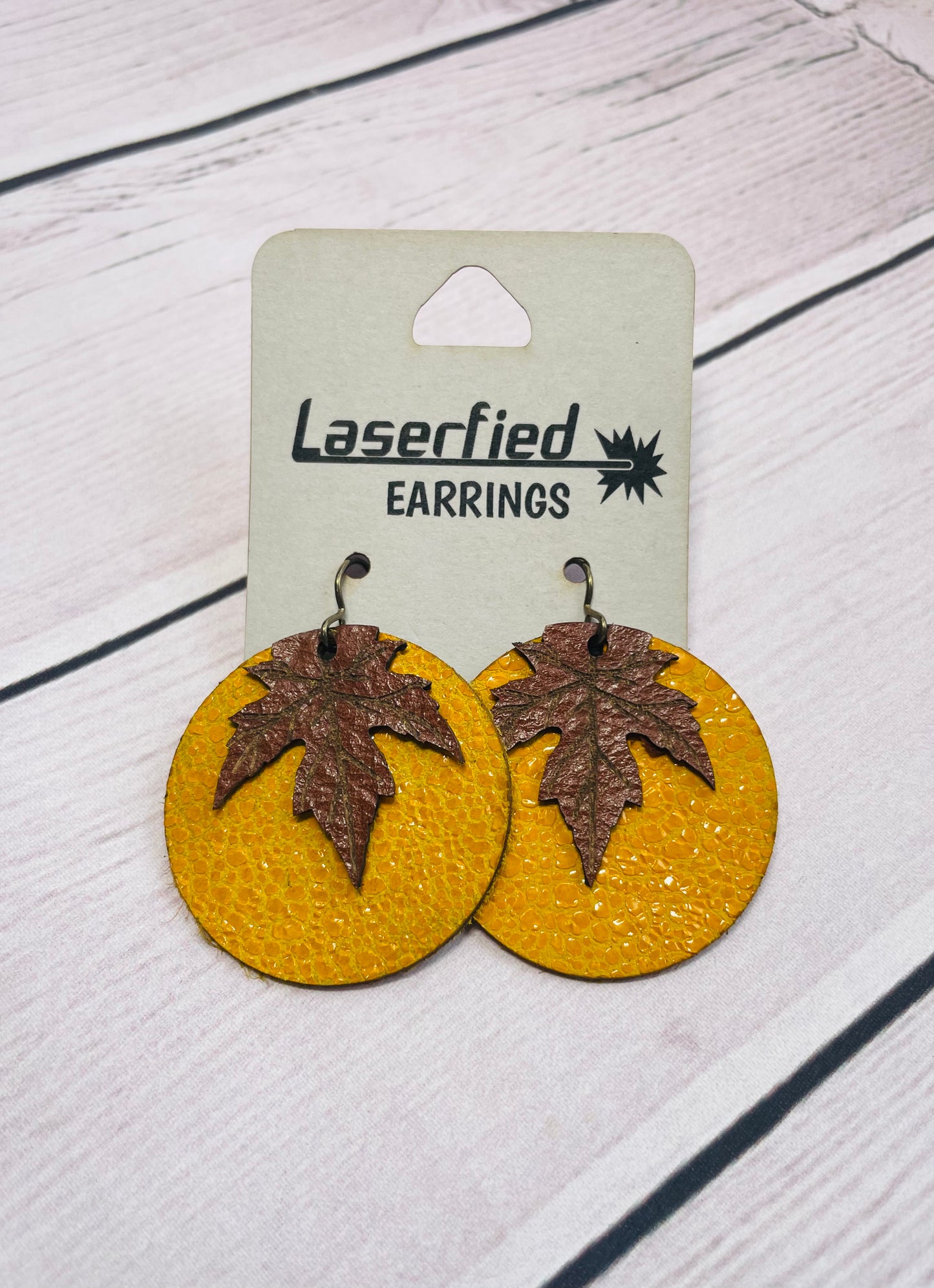 Leather Round Leaf Earrings