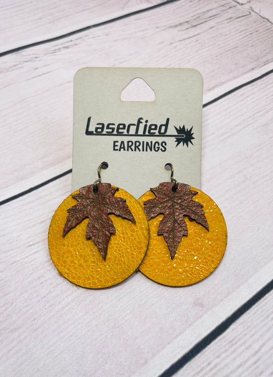 Leather Round Leaf Earrings