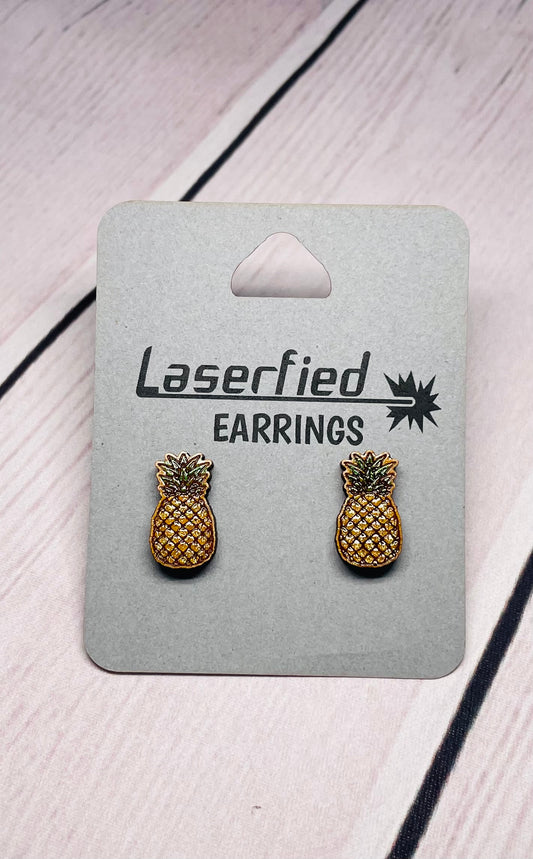 Wood Stud Pineapple Earrings